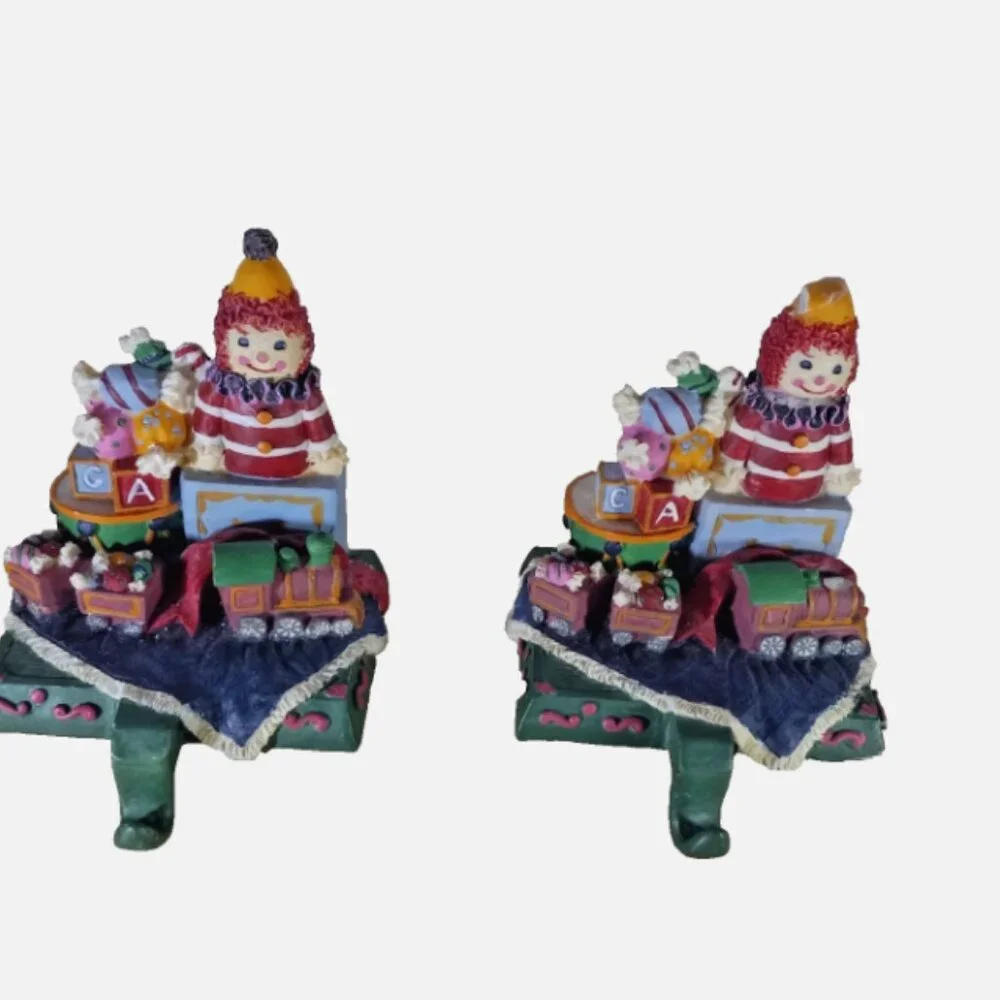 Set of 2 Christmas Stocking Holders Presents & Toys Heavy Felt Bottom Holiday